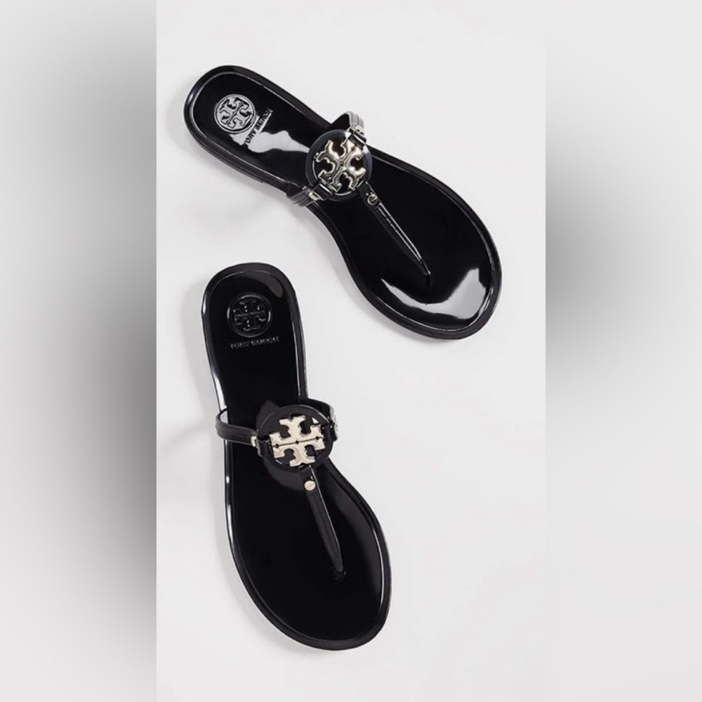 Tory Burch Black and Silver Jelly Miller Sandals, Size 7
